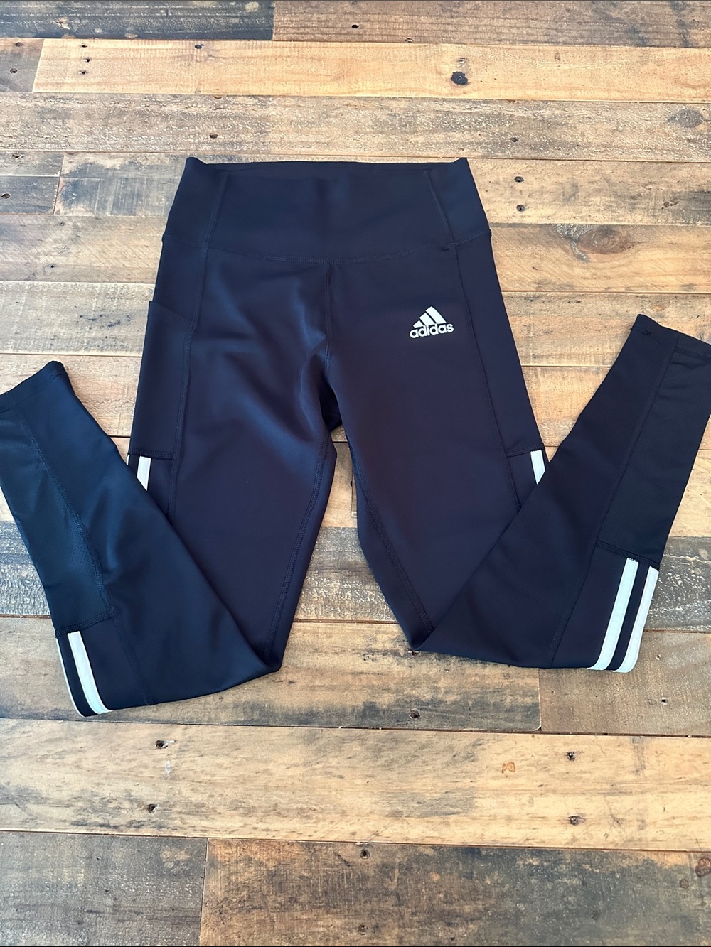 adidas Black Leggings with White 3-Stripe Accents